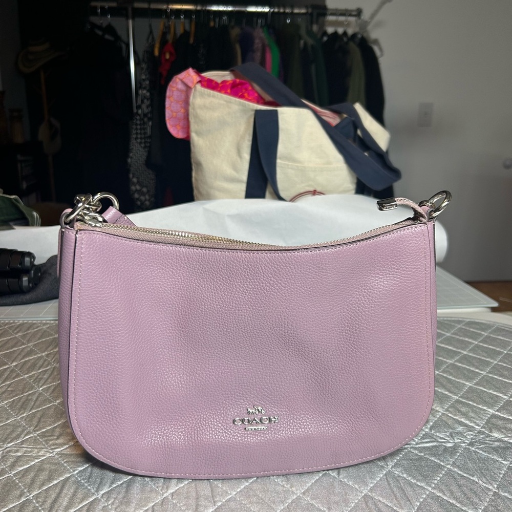 Coach Lilac Purple Pebbled Leather Shoulder Bag - Picture 10 of 10